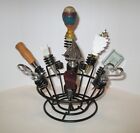 Wine Bottle Stopper Lot of 9 with Black Metal Stand Chrome Wood Nautical Mix