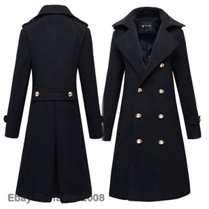 Mens Military Wool Blend Jackets Double Breasted Long Trench Coat Outwear M-5XL