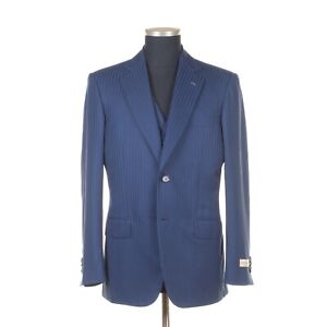 8900€ SARTORIA CASTANGIA 160 Wool Silk 3-Piece Suit Blue Striped EU:50 R 7 US:40