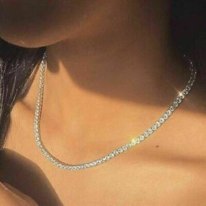 15CT Round Cut Lab Created Diamond Tennis Necklace 14K White Gold Plated Silver