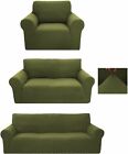 Home 3pc Brushed Slip Cover Set for Sofa Loveseat Couch Arm Chair Stretch Green.