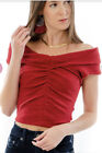 Free People This Cutie Top Off the Shoulder Ribbed Cropped in Stolen Kiss Red XS