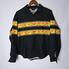 Roper Western Shirt Womens Large Black Button Front Long Sleeve Flame Striped