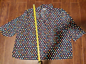 BLAIR Women Fun 3XL Button Down 3/4 Sleeve Blouse Shirt Top Multicolor Polka Dot