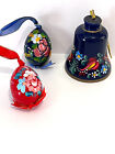 Lot of 3 VTG Ukrainian Floral Wooden Easter Eggs & Bell Pysanky Hand Painted