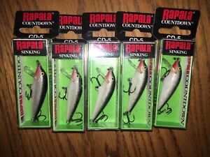 RAPALA COUNTDOWN 05=LOT OF 5 SILVER COLORED FISHING LURES==CD05