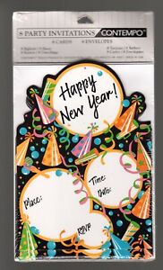 Happy New Year Party Invitations, New Years Eve 8 Ct Die-cut 7.25