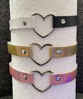 1 Faux Leather Metal Heart Choker Necklace Pleather Hologram Gold Emo Goth Sexy