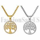 Fashion Men Stainless Steel Hollow Tree Of Life Pendant Necklace With Rhinestone