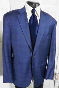 ISAIA SUPER 130'S SIZE 42L BLUISH-GRAY PLAID 2 BUTTON WOOL SPORTCOAT