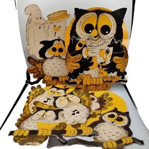 Vintage Halloween Die Cut Paper Hooten Owl Decorations Lot Of 4 One Sided