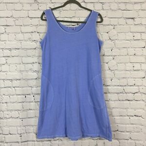 Fresh Produce Women L Blue Sleeveless Tunic Shift Tank Dress with Pockets Cotton