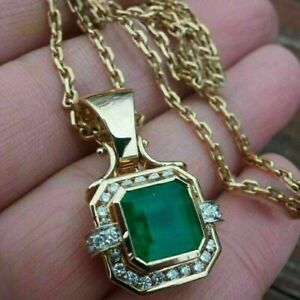 14k Yellow Gold Finish 4Ct Diamond Lab-Created Emerald Cut Pendant With Chain