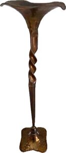 Vintage Hammered Copper Brutalist Twisted Candlestick Candle Holder 13.5” Tall