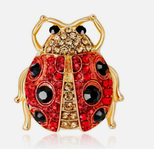 Women Men Animal Ladybird Rhinestone Crystal Insect Gold Plated Brooch Pin Gift