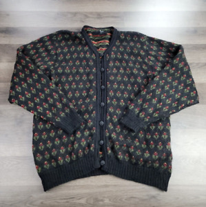 Vintage Vitabella Norway Mohair Cardigan Sweater Size XL Black Novelty Print
