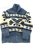 Vintage Cowichan Fair Isle Zip Up Shawl Cardigan Sweater