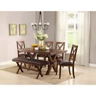 6 Piece Kitchen Farmhouse Upholstered Wood Dining Set Table 4 Chairs Bench Brown