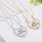 2Pcs Best Friend Necklace Rhinestone Engraved Heart Letter Pendant Gift for Lady