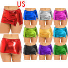 US Women's Shiny Metallic Skirt Low Rise Bodycon Mini Skirts Rave Dance Clubwear