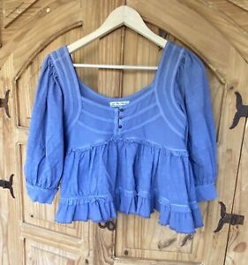 Free People Women's Boho Shelly Tee Summer Babydoll Top Blue Size X Small