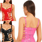 Womens Hollow Out Wireless Cups Bustier Zipper Back Patent Leather Bra Tank Tops