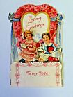 Antique Stand Up 3-D Die Cut Valentines Day Boy & Girl Hearts Loving 3750