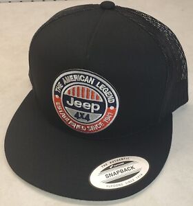 JEEP 4X4 Patch on YP Classic 6006/5 Panel Trucker Hat Snapback Black/Black
