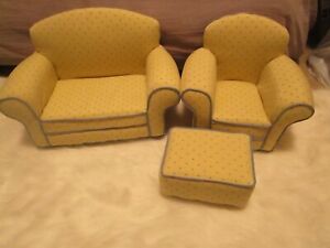 My Twinn furniture couch chair ottoman furniture yellow w/hearts sofa 18