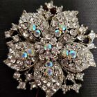 Magnetic Rhinestone Brooch/Pin Round Clear Rhinestones and Iridescent Stones
