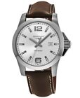 New Longines Conquest 43 Silver Dial Brown Leather Men's Watch L3.760.4.76.5