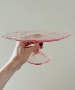 Vintage pink glass cake chic stand shabby