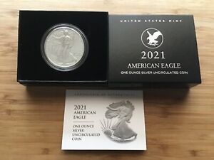 2021-W $1 American Silver Eagle Type 2 Burnished Uncirculated OGP COA