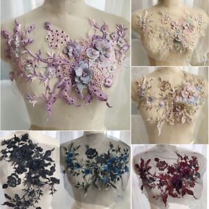 3D Flower Lace Beaded Fabric Appliques Embroidery Sewing Applique Clothing Decor