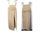 DKNY Cashmere & Wool Pencil Midi Skirt 1980's Vintage Plaid Beige Preppy Long