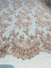 Blush Lace Fabric Corded Flower Embroidered With Sequins On Mesh Fabric By Yard
