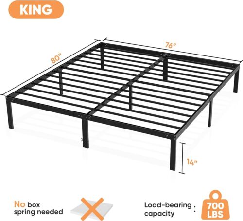14 Inch Metal Platform Bed Frame Full King Queen Size Sturdy Steel Slat Support