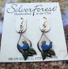 silver forest dangle earrings - baby blue birds - Hard to find