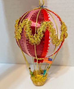 Vintage Handmade Hot Air Balloon Christmas Ornament 5.5 x 3 Inch Multicolor