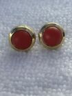 Antique 14k Gold Salmon Red Coral Stud Pierced Earrings Early 20th Century 1900s