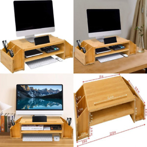 WAYTRIM 2-Tier Bamboo Monitor Stand, Wood Computer Riser, Wooden...