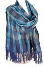 Nordstrom Blue Gray Plaid Wool/Cashmere Oversize Shawl
