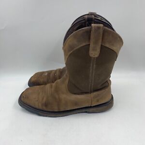 arait mens 11.5D brown leather knit uppers square steel toe work boots 10015196