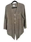 VTG Beachy Cardigan Mother of Pearl Buttons Asymmetric Womens L Brown Lagenlook