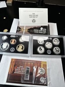 2020 US  Silver Proof Set 10 Coins Complete Box COA With W Reverse Proof Nickel