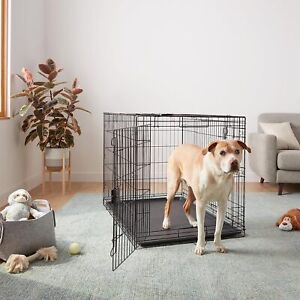 New Dog Crate Cage Extra Folding Large Double Door Pet Crate w/Divider&Tray,48