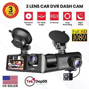 Dash Cam Car Dual Lens HD 1080P Front/Rear/Inside Video Recorder Camera G-Sensor