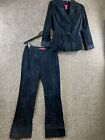 Thalia Sodi Women's Size 7|8 Blue Leather Suit Pants & Jacket Set 100% Leather