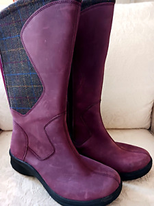 LL Bean Size 8M North Haven Burgundy Leather & Wool Plaid Boots Size Zip Black S