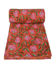 Floral Print Vintage Kantha Quilt Indian Handmade Cotton Bedspread Blanket Throw